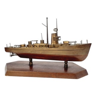 Decorative Ship Model in Brass and Wood, 1930s For Sale