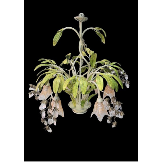 ​Elevate your space with this striking Italian Florentine-inspired 6-light botanical tole chandelier. Masterfully crafted...