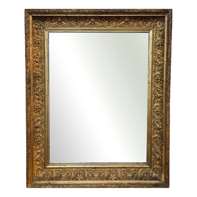 Antique Italian Gilt Wood Mirror with Carved Frame, Late 19th Century For Sale