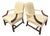 Late 20th Century Pair of Pale Buttercream Yellow Damask Carved Mahogany Martha Washington Library Living Room Chairs, a Pair For Sale