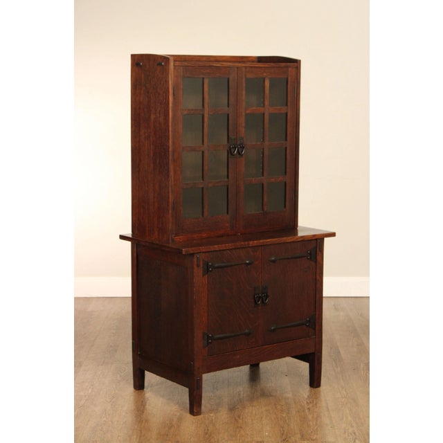 High Quality American Made Oak 2-Piece Cabinet, Having 2-Door Glass Display Bookcase Above 2-Door Cabinet Base with Inset...