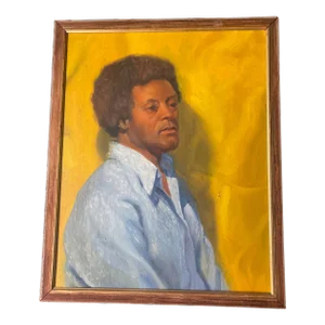 Vintage Mid Century Oil Portrait – African American Male Figure on Yellow Ground, Framed (1960s–1970s)