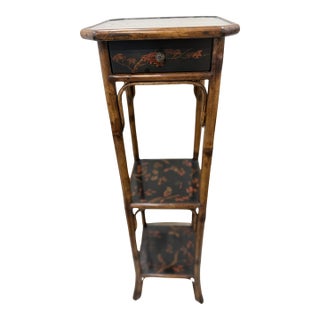 Vintage Faux Bamboo Chinoiserie Pedestal Accent Table For Sale