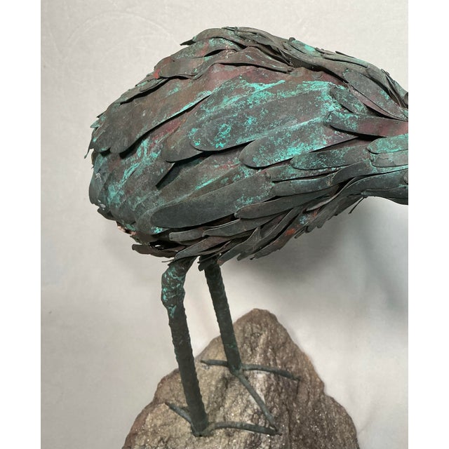 Metal Vintage 50s 60s Ibis Sculpture Copper Natural Verdigris on Stone Base For Sale - Image 7 of 12