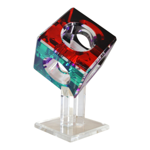 1994 Shlomi Haziza Op Art Lucite Large Cube Modern Sculpture