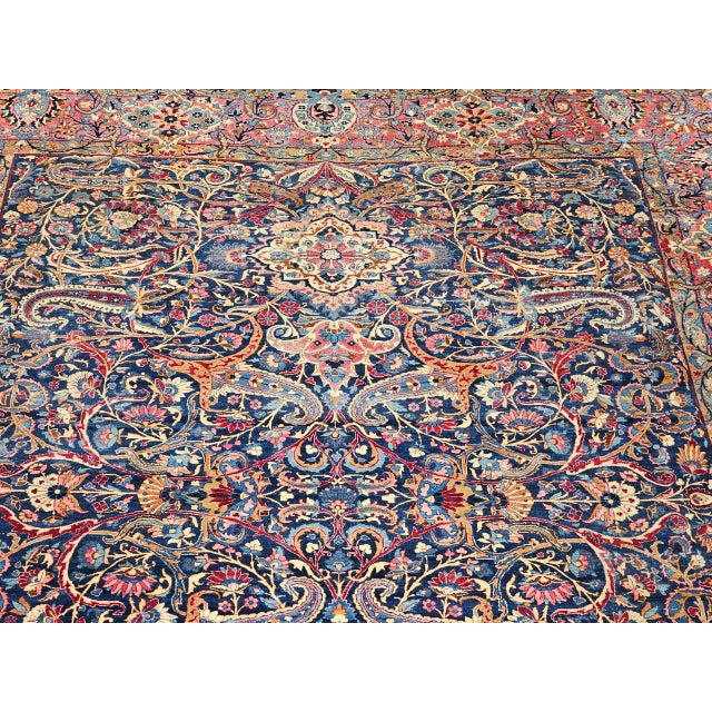 Vintage Persian Yazd Rug, Hand-Knotted Wool, Allover Floral Pattern, Navy & Red, 9x12 For Sale - Image 13 of 18