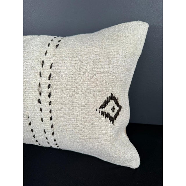 Turkish Hemp Pillow Cushion Natural Beige Black Pillow Cushion Cover 16" x 24" For Sale - Image 4 of 4