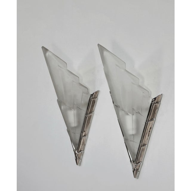 Metal A Pair of French Art Deco Wall Sconces by Degue & Jamain 1930s France For Sale - Image 7 of 14