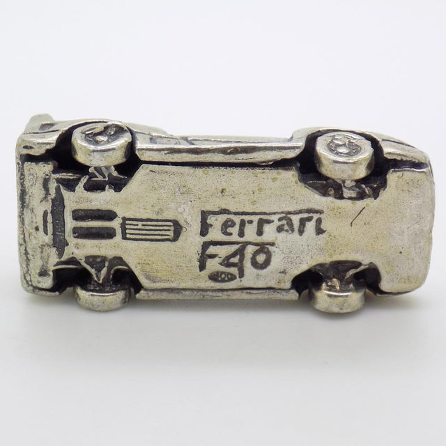 Metal Vintage Italian Handmade Silver F40 Ferrari Sport Car Figurine, 1980s For Sale - Image 7 of 12