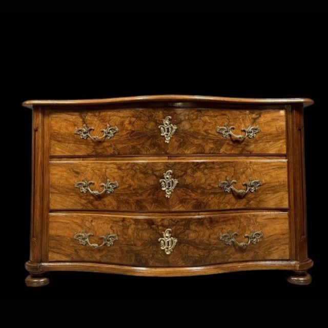 Louis xiv-louis xv period curved chest of drawers in burr walnut and gilt bronze louis xiv-louis xv period curved chest of...