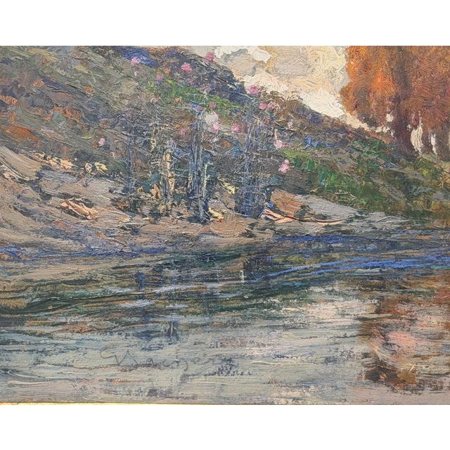 Sacheri, River Landscape, 19th Century, Oil Painting, in Very Good conditions. Designed before 1890 This piece has an...