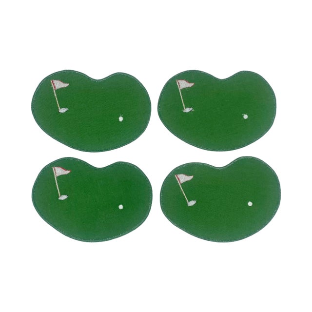 Late 20th Century 19th Hole Putting Green Linen Cocktail Golf Napkins - Set of 4 For Sale - Image 5 of 9