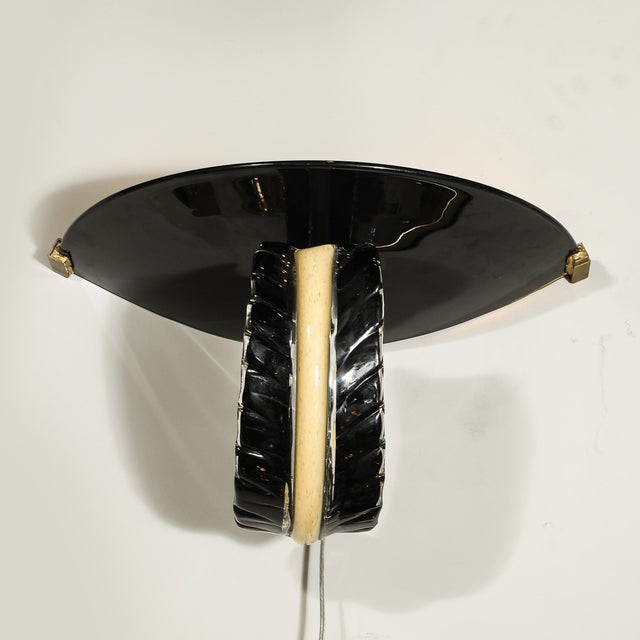Glass 1950s Mid-Century Rare Hand-Blown Murano Black & Gold Acanthus Glass Sconces by Seguso - a Pair For Sale - Image 7 of 17