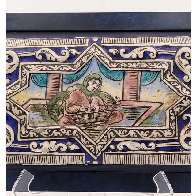 Asian Antique One of Two Persian Tiles From Qagar, Circa 1900 For Sale - Image 3 of 7