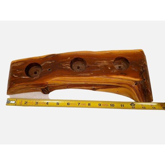 Wood Olive Tree Wood Candle Holder 14" Tabletop Carved Rustic Natural Distressed For Sale - Image 7 of 14