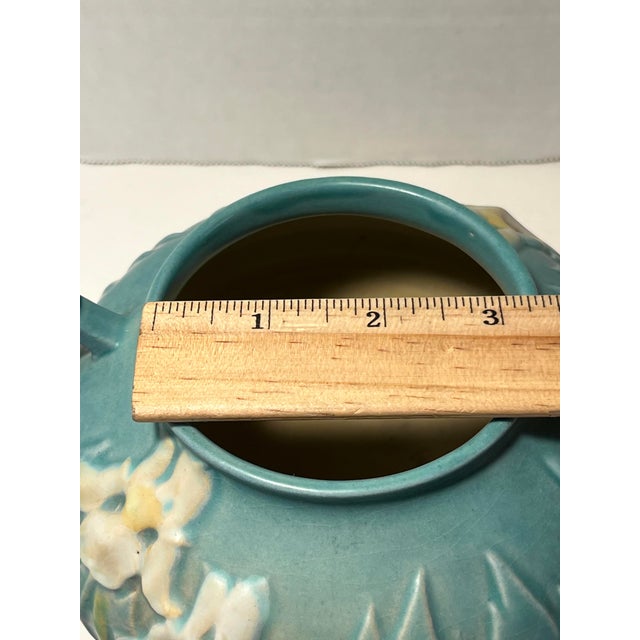 1939 Roseville Iris Blue Art Deco Pottery Matt Ceramic Vase # 357-4 For Sale - Image 10 of 10