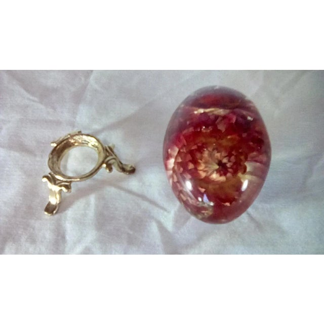 Vintage Lucite Red Flower Egg With Gold Stand For Sale - Image 6 of 7
