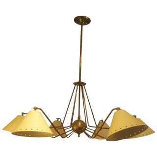 Bespoke Six-Light Brass and Tole Fixture in the Mid-Century Manner For Sale