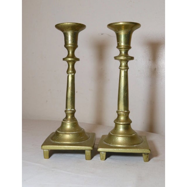 Up for sale is a very rare antique pair of 18th century primitive brass candlestick. These lovely candlesticks are made of...