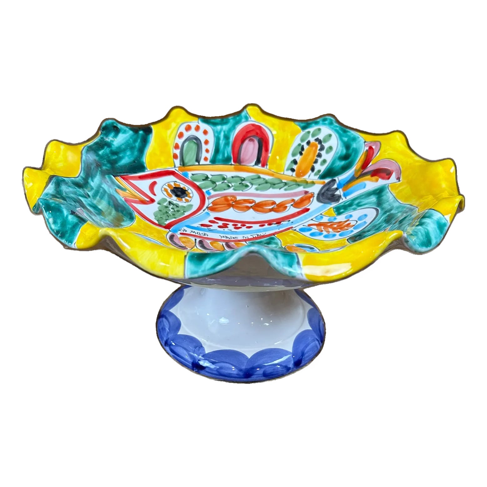 Vintage La Musa Italian Pottery Large Fish Pedestal Bowl | Chairish