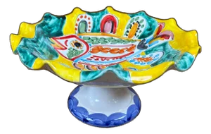 Vintage La Musa Italian Pottery Large Fish Pedestal Bowl