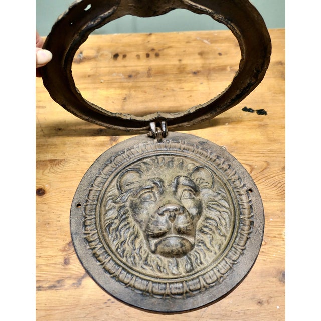 Large Gothic Lions Mask Iron Door Knocker, 1960 For Sale - Image 6 of 8