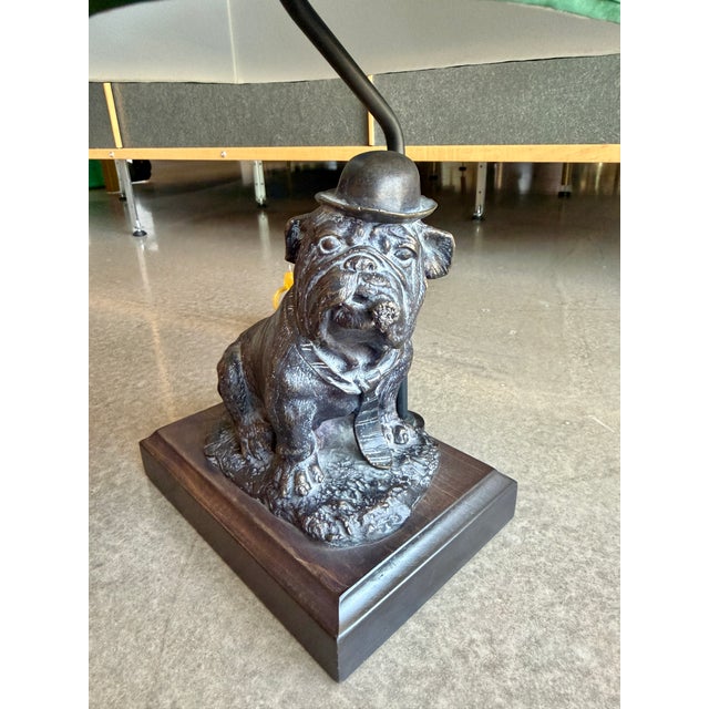 1980s Vintage Mario Buatta Frederick Cooper Bronze Bulldog Lamp Original Green Shade For Sale - Image 5 of 16