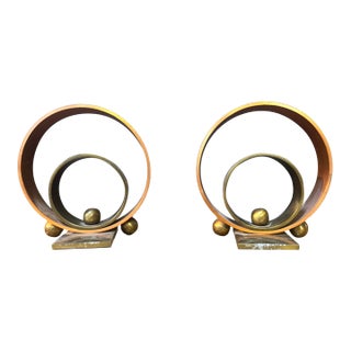 1940s Pair of Machine Age Art Deco Copper&brass Bookend by Walter Von Nessen For Sale