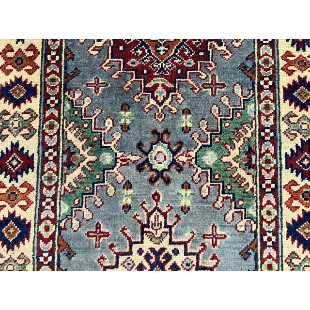Gray, Cream and Red Kazak Wool Runner Rug, Tribal Hallway Rug, 2'10" X 6'7" For Sale - Image 9 of 15