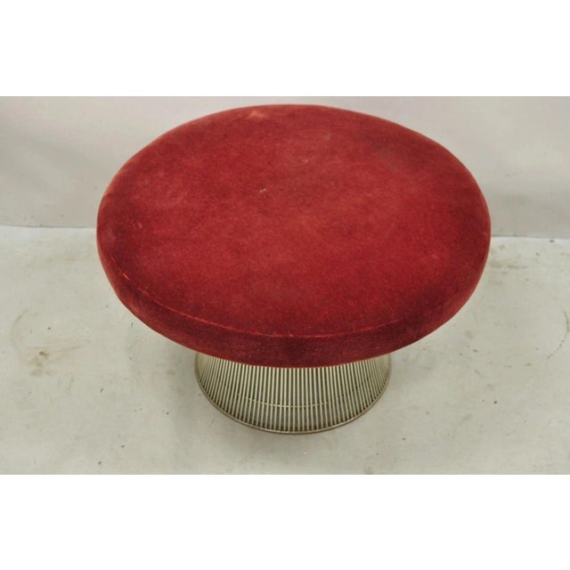 Mid-Century Modern Vintage Warren Platner for Knoll 32" Round Chrome Base Ottoman Mushroom Stool For Sale - Image 3 of 12