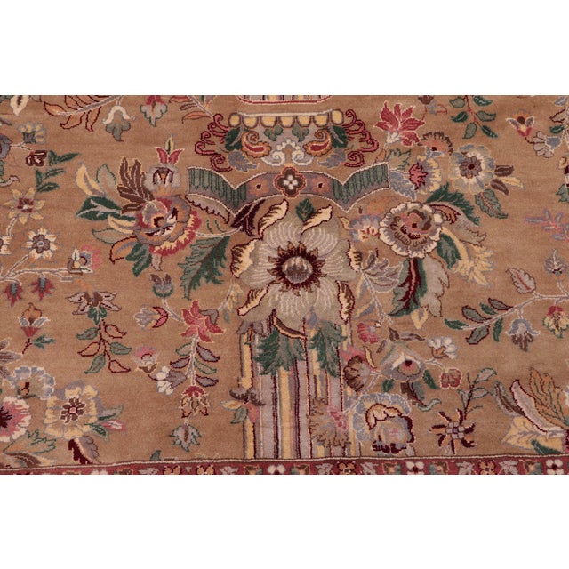 Shabby Chic Floral 1990's Pak-Persian Tan/Tan Wool Rug - 9'1'' X 11'11'' For Sale - Image 4 of 9