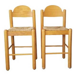 80's Italian Postmodern Wood Bar Stools a Pair. For Sale