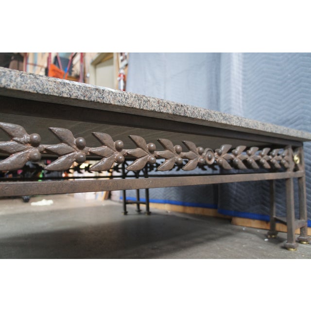 Neoclassical Directoire Style Wrought Iron Granite Coffee Cocktail Table For Sale - Image 12 of 12