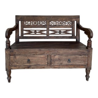 Antique Walnut Settee Bench With Storage For Sale