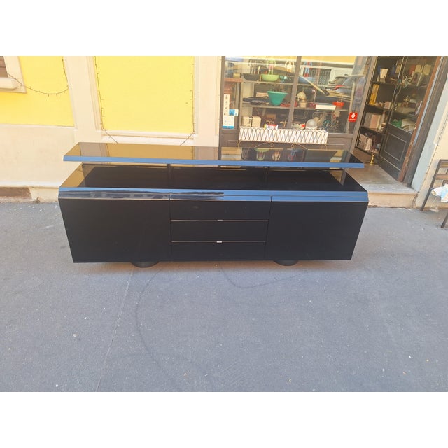 Saporiti Italia Vintage Sideboard in Black Lacquered Wood by Giovanni Offredi for Saporiti, 1970s For Sale - Image 4 of 16