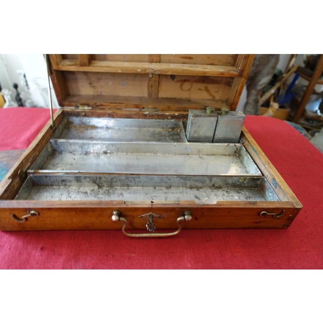 Beautiful antique painter's case all solid walnut Made by Merlin Denis in Paris Metal compartments Metal bottles...