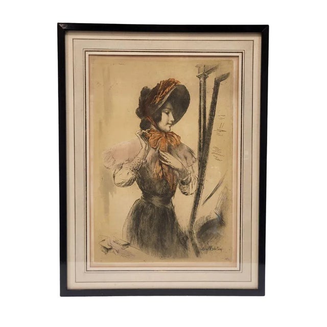 Armand Berton, Young Man with a Hat in Front of the Mirror, 1800s, Etching For Sale - Image 11 of 11