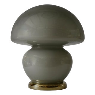 Blown Gray Glass and Brass Murano Table Lamp in style of Vistosi, 1970s For Sale