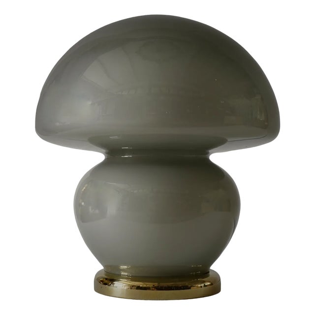 Blown Gray Glass and Brass Murano Table Lamp in style of Vistosi, 1970s For Sale