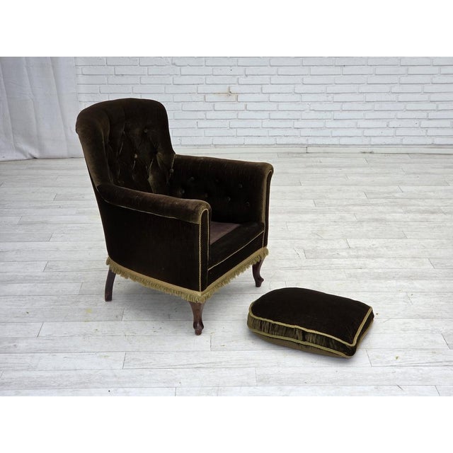 Scandinavian Armchair in Green Velour and Ash For Sale - Image 13 of 18