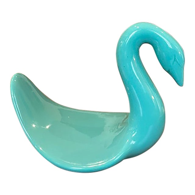 Vintage Teal Ceramic Swan Towel or Washcloth Holder For Sale