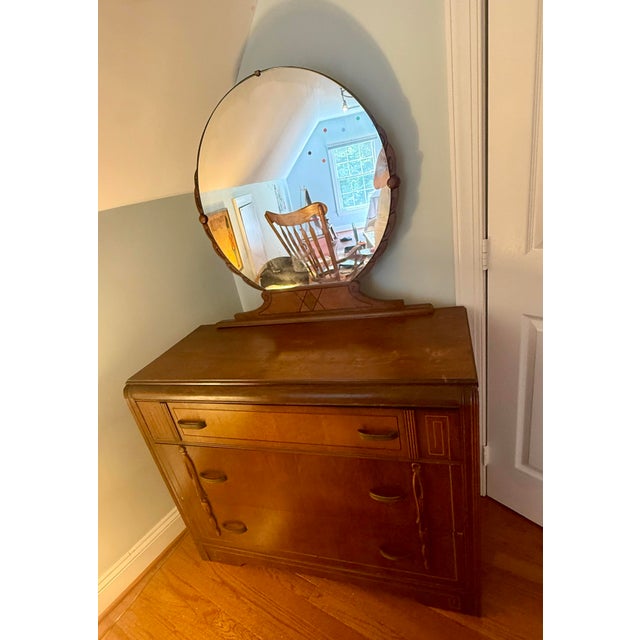 Beautiful vintage Art Deco solid wood dresser, dating from approximately the 1920s, featuring wonderfully preserved period...