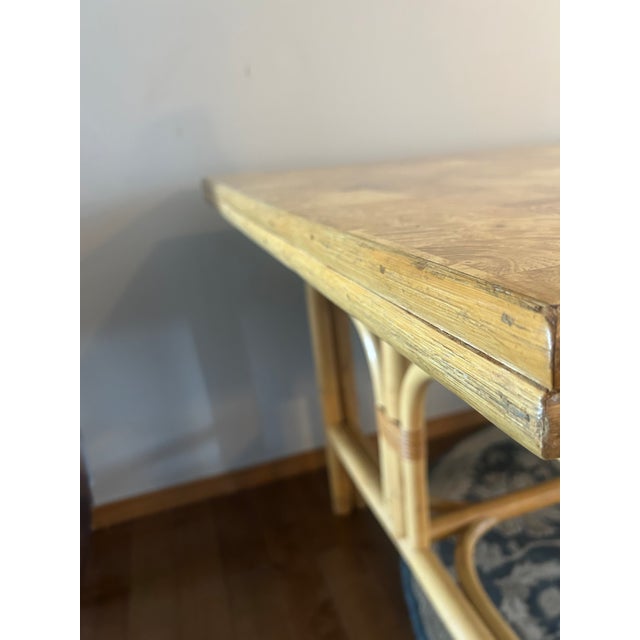 Cream Late 20th Century Tessellated Olive Ash Burl and Pencil Reed Dining Table - Organic Modern For Sale - Image 8 of 17