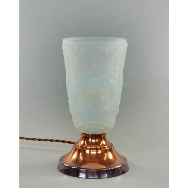 Charles Ranc A nice 1930s French art deco lamp by Charles Ranc. A copper plated pressed brass base holds an opalescent...