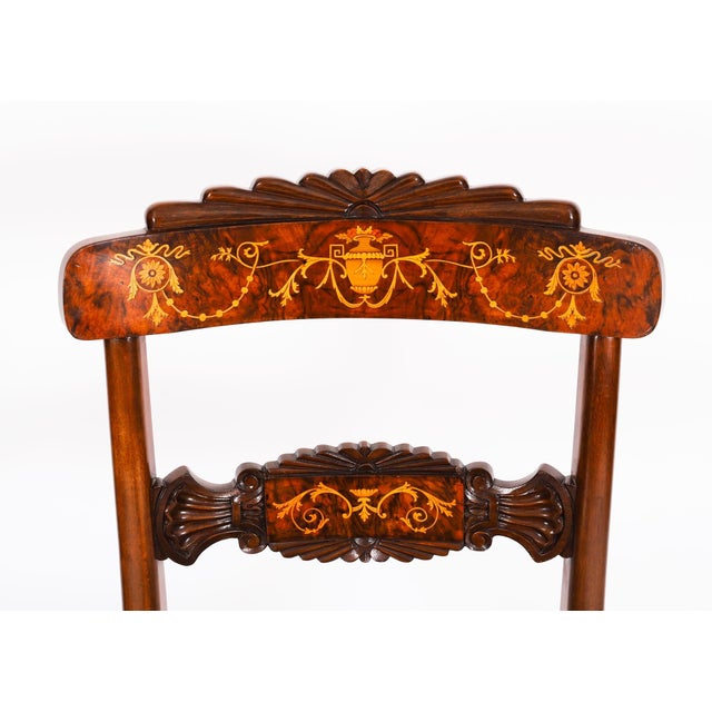 Vintage Regency Revival Burr Walnut Marquetry Dining Chairs, 2000s, Set 12 For Sale - Image 17 of 18