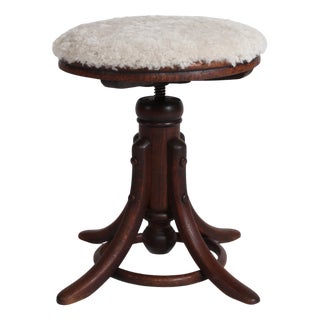 Steam Bent Beech Stool with New Sheepskin Seat, Early 1900s For Sale