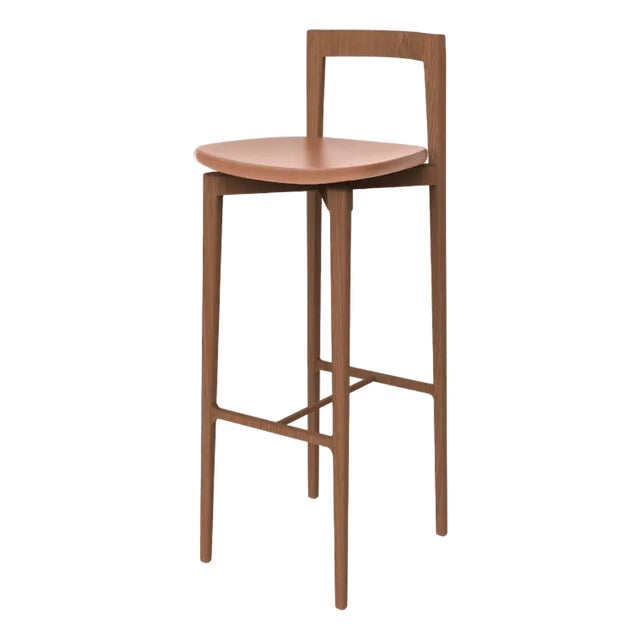 Modern Linea 662 Grey Bar Chair in Red Leather and Wood by Collector Studio For Sale