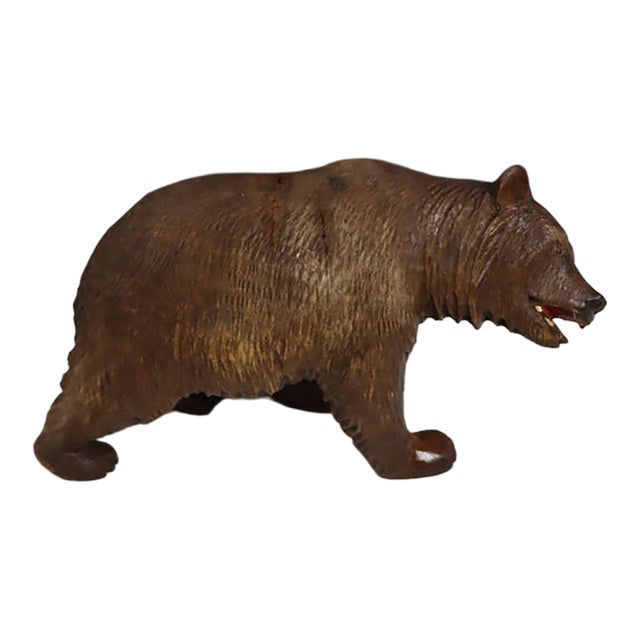 Black Forest Carved Wooden Bear Figurine For Sale