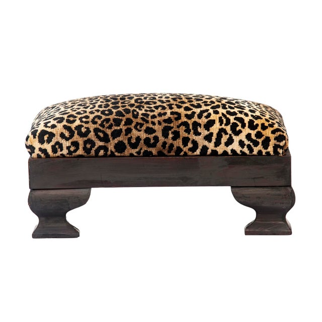Late 19th Century Empire Mahogany Footstool With Clarence House Leopard Velvet For Sale - Image 4 of 6