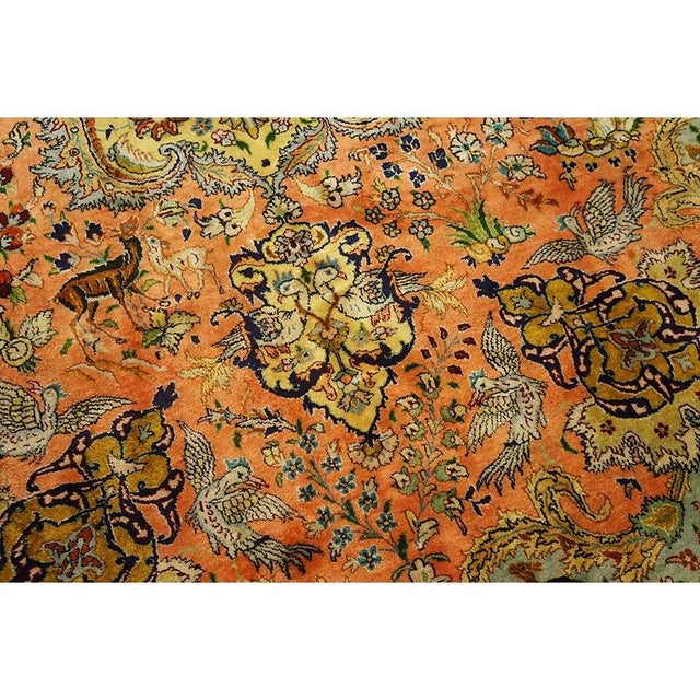1940s 1940s Classic Salmon Animals Medallion Vintage Tabriz Silk Knotted Room Size Rug For Sale - Image 5 of 9